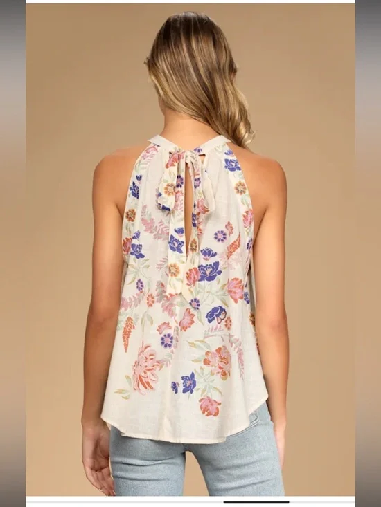 Free People floral Emily Swing Top in Cream and Multicolor - Picture 2 of 7